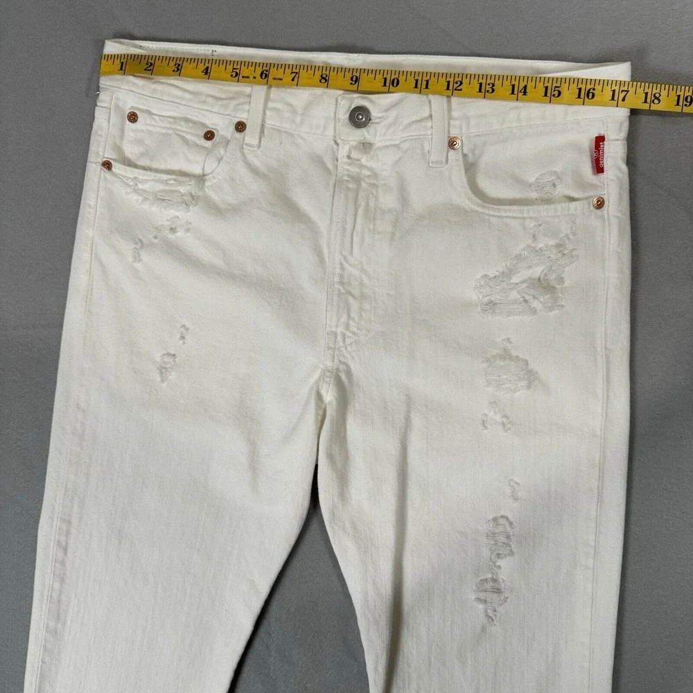 Denimist High Rise Distressed White Jeans Size 32 Pleated Ankle Hem R-132018‎
